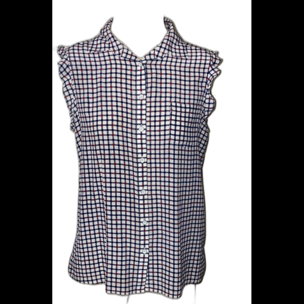 Brooks Brothers Red, White and Blue Plaid Sleeveless Blouse Size 12